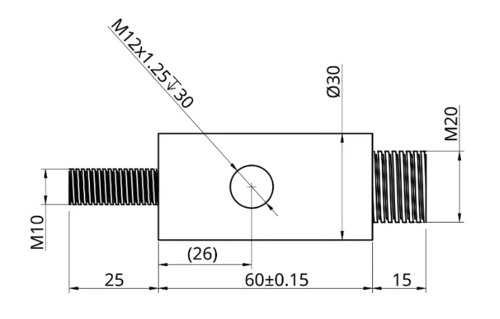 Technical drawing excerpt with highlighted external thread callouts and dimensions